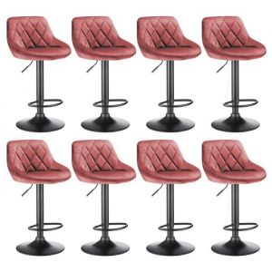 Lot de 8 tabourets de bar en velours rose YYIXING - R&eacute;glables en hauteur - Capacit&eacute; de charge 120kg