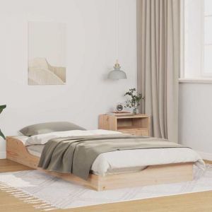 Cadre de lit sur&eacute;lev&eacute; simple - sans matelas - sommier au sol Marron 90x200 cm - bois massif en pin - 203.5x93.5x24 cm 9857372