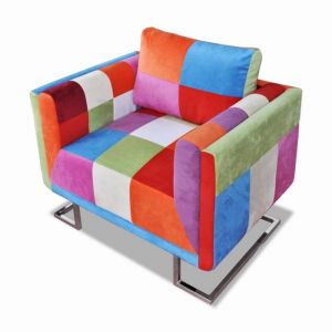 Nouveau Loungesessel relax style contemporain - BMD - Fauteuil cube avec design de patchwork - Chrome Tissu BELLE - VENTE
