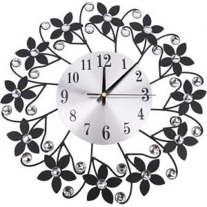 Changan-AIZHIYUAN Horloge murale en métal moderne strass Home Office Decor Horloge murale en métal silencieux