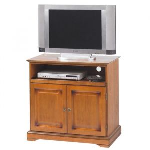 Meuble TV BAR 32 Pouces Merisier Plateau Pivotant 3 Niches L 82 H 77 P 46.5 cm - L 82 x l 46.5 x H 77 cm