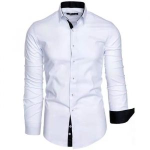 Chemise Homme Col Bicolore Uni Manches Longues Coupe Slim Business Idée Cadeau Noël Saint Valentin XH431BAI Blanc