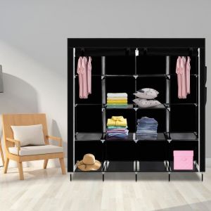 Penderie Souple de Rangement en Tissu Non-tiss&eacute; 4 Etag&egrave;res 4 Sac Ext&eacute;rieur Armoire &agrave; V&ecirc;tement - ALIGHTUP - Noir