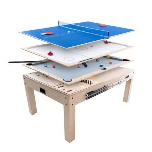 Table Multi Jeux 7 en 1 Ch&ecirc;ne Billard Anglais Ping Pong Air Hockey &Eacute;checs