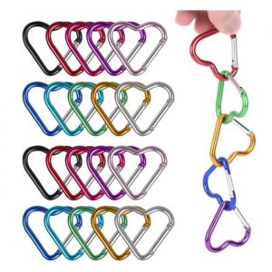 20 Pi&egrave;ces Petit Mousqueton Coeur Mousqueton en Aluminium Mousqueton Porte Cl&eacute;s Durable Mini Mousqueton de Couleur pour Camping