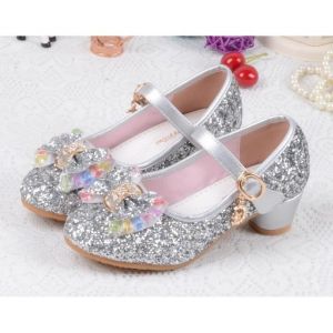 EOZY Ballerine à Talon Haute Fille Enfant Chaussure de Princesse Paillette Nœud Papillon Mode Noble Anti-Dérapage Argent