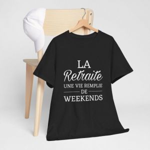 Tee shirt Noir Unisex La retraite une vie remplie de weekends idée cadeau humour drôle Homme/Femme : Couleur - Black Taille - XL