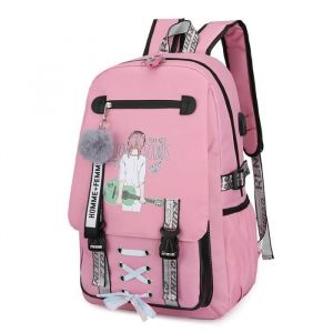 Sac &Agrave; Dos En Toile - FUNMOON - Mod&egrave;le Music Rose - Grande Capacit&eacute; - Port USB - Pour Coll&egrave;ge