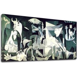 Toile Imprimer Picasso réplique Guernica Vintage Toile Art Peinture Affiche Mur Photo Cuisine Décoration 40x75cm Avec Cadre