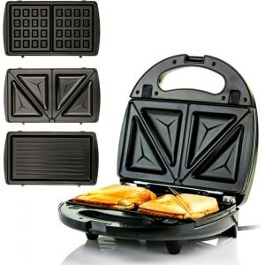 Appareil &agrave; Sandwich &eacute;lectrique 3 en 1 Presse &agrave; panini Gril et gaufrier Avec plaques Antiadh&eacute;sives Amovibles Gaufrier 750W
