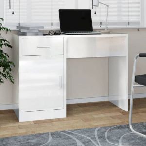 SALE 2025Bureau informatique multim&eacute;dia - Bureau avec tiroir et armoire - Blanc brillant - 100x40x73 cm2275 Kg 1159