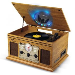 Cha&icirc;ne Hifi Tourne-Disque Evidence Acoustics EA-PL300-WOOD Vinyle 33/45/78 60W FM CD Cassette BT USB REC r&eacute;tro Vintage LED