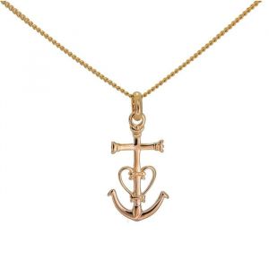 Collier 50cm - croix de camargue - plaqu&eacute; or v&eacute;ritable - ensemble pendentif et chaine avec boite -  ancre des saintes Marie