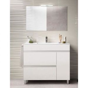Meuble de salle de bain Hemera avec lavabo miroir et lumière LED blanc 80x82x45cm - Armoire de rangement