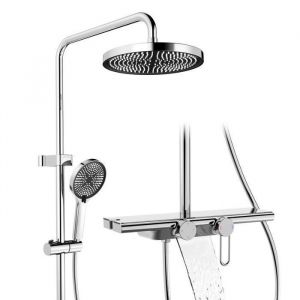 Colonne de Douche Chromé Kit de Douche avec Tablette de Rangement Mitigeur 3 Fonctions en Laiton - HOMELODY