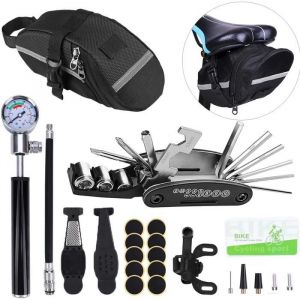 Kit de r&eacute;paration Topchances pour pneus de v&eacute;lo avec sacoche mini-pompe &agrave; v&eacute;lo 210 PSI outil multifonction 16 en 1 YYV