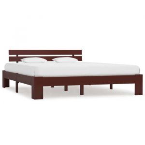 (Promotion octo)Structure de lit/Sommier &agrave; Lattes desgin classique - Pour Adulte - 2 Personnes - marron fonc&eacute; pin massif 160 x 200
