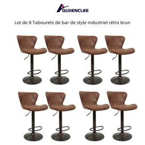 QUIIENCLEE Lot de 8 Tabourets de bar en Cuir + Fer de style industriel r&eacute;tro brun 475 x 34 x 72-94 cm