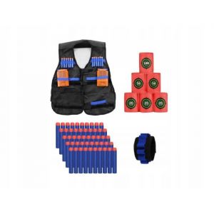 Kit Accessoires Nerf - Gilet Tactique - 50 Munitions - 6 Cibles Mousse - Bracelet de Rangement