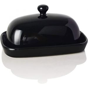 SWEEJAR Beurrier Céramique Avec Couvercle - Beurrier en Porcelaine Grand Capecité Pour Beurre - 18 x 115 x 9 cm - Noir