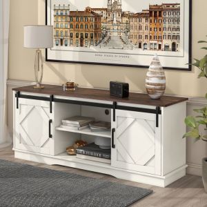 Buffet - Aapaas - 150x40x60cm - 2 portes coulissantes - style industriel - blanc