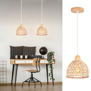 WOTTES Suspension Luminaire Moderne Créatif Lustre en Bois et Bambou de Design à Spirale Vintage Lampe Suspension Rotin - 1pcs
