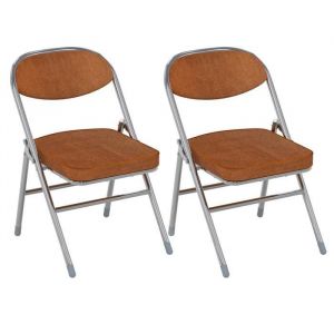 Chaise Pliante avec Dossier - Chaise Pliable rembourrée en Velours -Cadre en métal pour Salon Bureau - Orange - Lot de 2