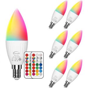 Ampoule LED E14 5W (&eacute;quivalent 40W) ampoule de bougie  RGB+Blanc Chaud 2700K Dimmable par T&eacute;l&eacute;commande (lot de 6)