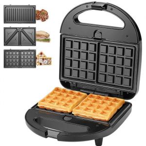 KotiCidsin Gaufrier multifonction Croque Monsieur Grill et Gaufrier 3 en 1 Grande Puissance de 750W Noir