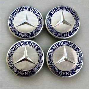 HOUSSE POUR PNEU 4 × 75MM Centre de Roue Mercedes Benz Original Chrome et Bleu Emblème Caches Moyeux