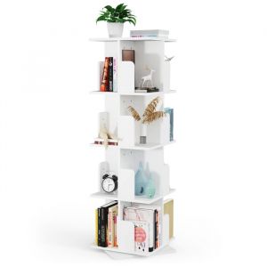Bibliothèque - VIVOLILV - Rotative 360° 4 Niveaux - Étagère tournante - Meuble pivotant - 40x40x130cm - Blanc