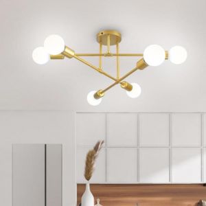WOTTES Plafonnier Moderne 6 têtes - E27 Rétro Luminaire Lustre Industriel - en Métal Doré - pour Salon Chambre Cuisine