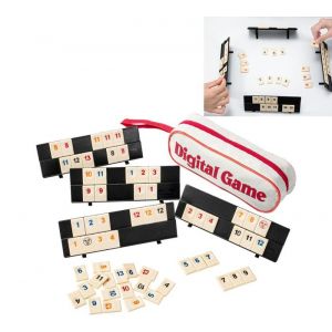 Jeu de cubes rami Mini Jeu de Rami Classique Jeu de Société Rummy Chiffres avec 4 étagères 106 cubes rami pour 2 à 4 Joueurs
