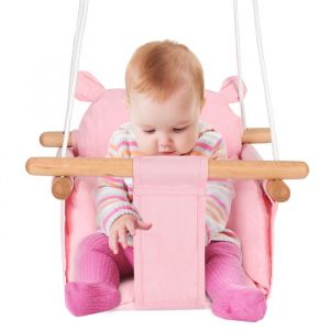 Balançoire Interieur pour Bébé et Enfants Siège Balançoire en Bois et en Coton Baby Swing Rose