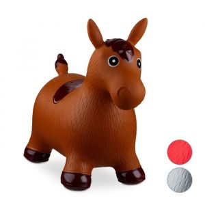 Relaxdays Cheval ballon sauteur cheval avec pompe gonflable jouet jeux enfant animaux 50 kg sans BPA marron