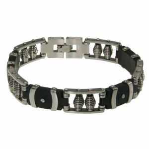BRACELET HOMME EN ACIER INOXYDABLE ARGENT 100% Stainless Stel et CAOUTCHOUC PN 4003
