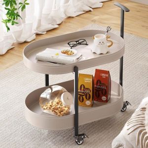 Table roulante PU gris clair avec structure m&eacute;tal desserte &agrave; roulettes frein&eacute;es table d&rsquo;appoint pour salon et chambre