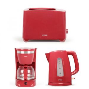 Set petit-d&eacute;jeuner - LIVOO - Pack 3 en 1 - Bouilloire 17L 2200W - Grille-pain 2 fentes 750W - Cafeti&egrave;re 125L 750W