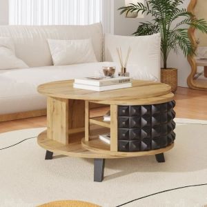 Table Basse Pivotante 85.2&times;80&times;45.2CM - Table DAppoint Avec Rangement Interne Cach&eacute; - Couleur Naturel