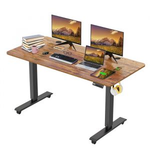 Bureau Assis Debout Electrique-HOMDOX-140x60x(73-118)cm Table Ergonomique Réglable en Hauteur avec avec roulettes Jusquà 80kg Brun