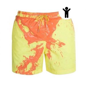 Maillot de Bain Garçon Couleur change lorsquil est mouillé du jaune à lorange Taille élastiquée - Jaune orange - Taille : 4 ans