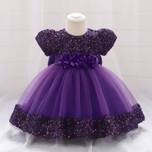 Robe Princesse B&eacute;b&eacute; Fille Manches Courtes Paillettes pour Mariage C&eacute;r&eacute;monie - Violet