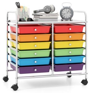 GIANTEX-Chariot de Rangement avec 12 Tiroirs Aamovibles-64x38x62cm-Tour de Rangement &agrave; Roulettes-pour Salon Chambre-Multicolore