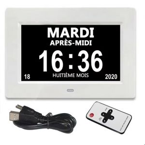 Horloge Calendrier Auto Dimming pour Les Personnes Âgées / Alzheimer et les enfants Blanc