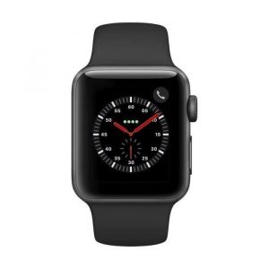 Apple&nbsp;Watch Series&nbsp;3 GPS&nbsp;+&nbsp;Cellular - 38mm Bo&icirc;tier aluminium gris sid&eacute;ral - bracelet noir (2018) - Reconditionn&eacute; - Excellent &eacute;tat