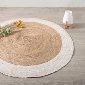 Tapis Rond - PARIS PRIX - Vegy Mood - 120 cm - Jute Végétale - Beige & Blanc