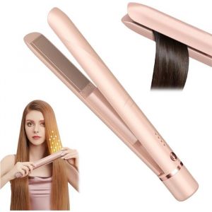 Fer &agrave; Lisser Sans Fil 2 en 1 Lisseur Boucleur Cheveux Portable Mini Lisseur avec USB Rechargeable 2600 mAh Mini Lisseur de