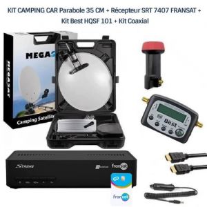 KIT CAMPING CAR Parabole 35 CM + R&eacute;cepteur SRT 7407 FRANSAT + Kit Best HQSF 101 + Kit Coaxial