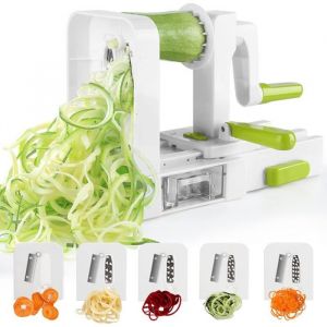 Spiraliseur de l&eacute;gumes pliable &agrave; 5 lames id&eacute;al pour les nouilles de courgettes les p&acirc;tes de l&eacute;gumes et les spaghettis blanc.