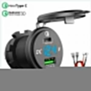 Chargeur Rapide USB C Voiture 12V  24V QC 3.0 64W Double Prise Chargeur USB Étanche avec LED Voltmètre pour Voiture Aarine Moto